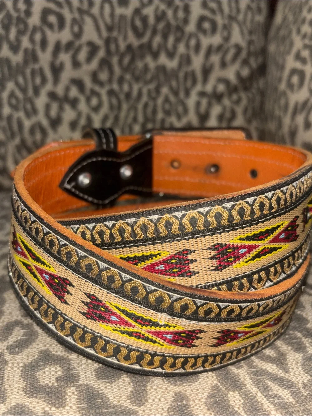 Vintage western belt metallic woven charro leather authentic cowboy belt 33”-40”